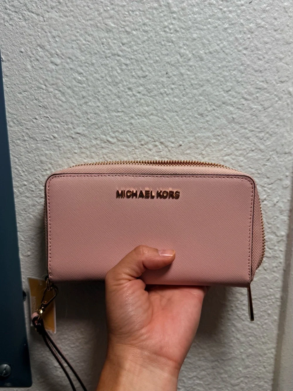 Michael Kors Rose Pink Zip-Around Wallet with Gold Logo